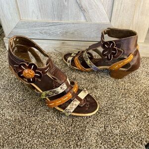 Spring Step Brown and Orange Women's Sandals Heels 6.5-7